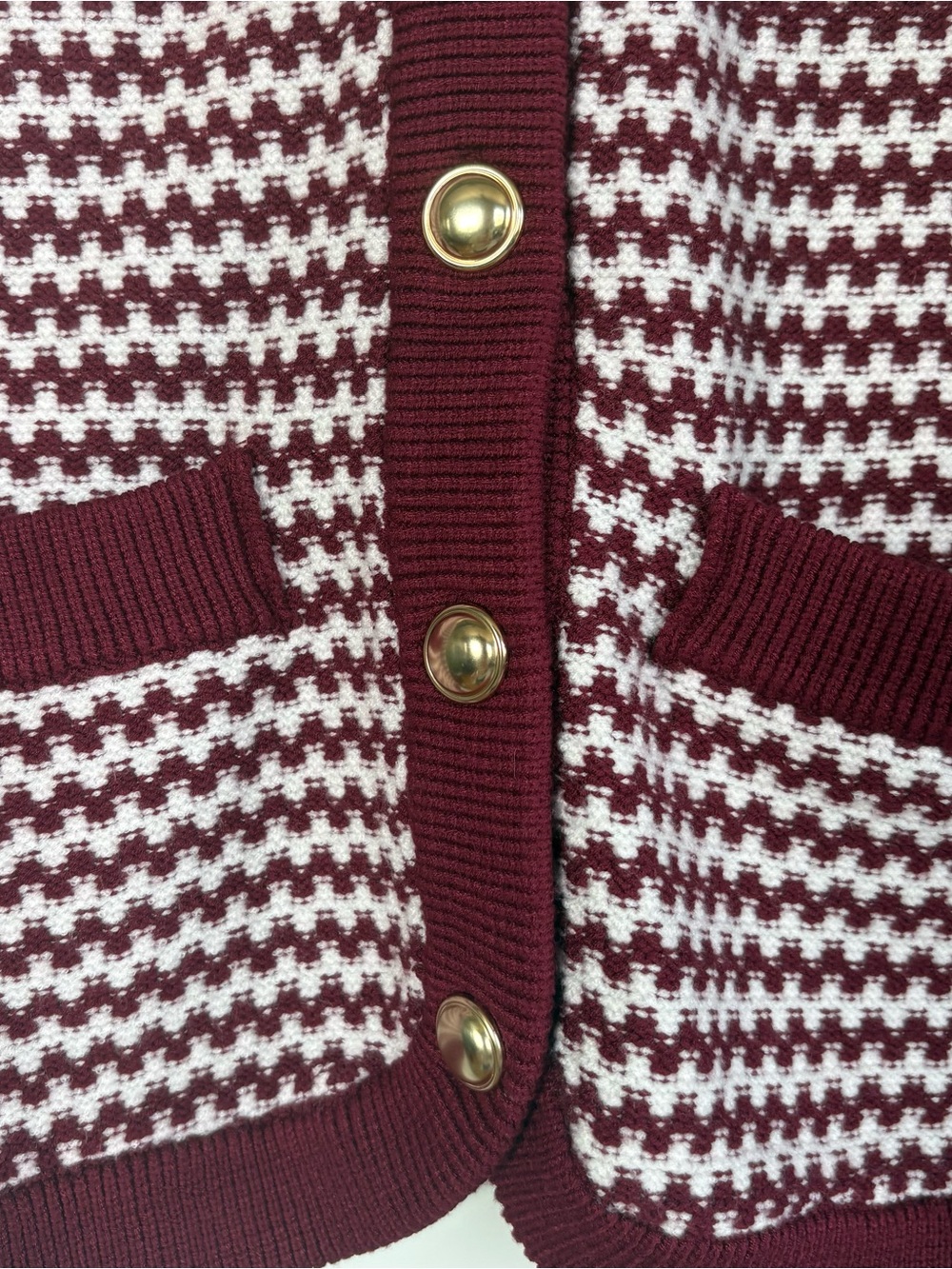 Free Assembly Woven Houndstooth Burgundy & White Cardigan Sweater S: Large - Picture 4 of 16